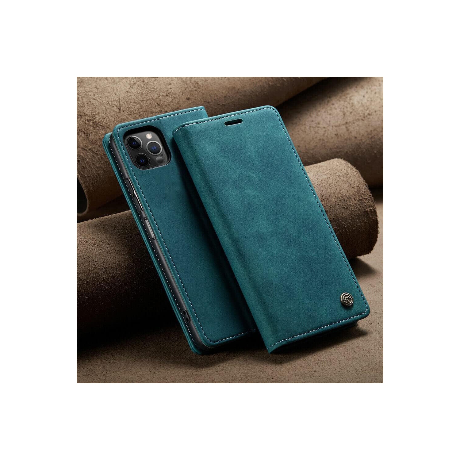 SUPER AFFAIRE - Étui portefeuille anti-chute rétro en cuir fait à la main de CaseMe Étui portefeuille avec fente pour carte pour iPhone 13