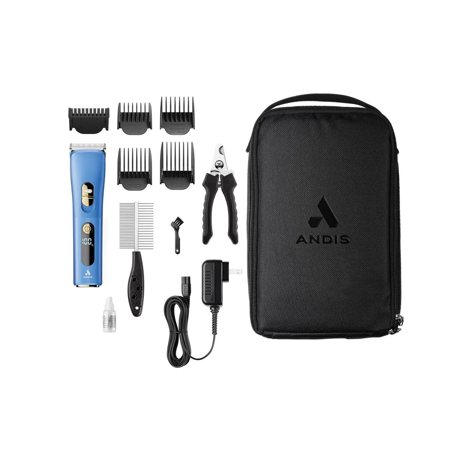 Trousse de toilette avec/sans fil pour animaux Andis Envision, 12 pièces – Bleu no 561134