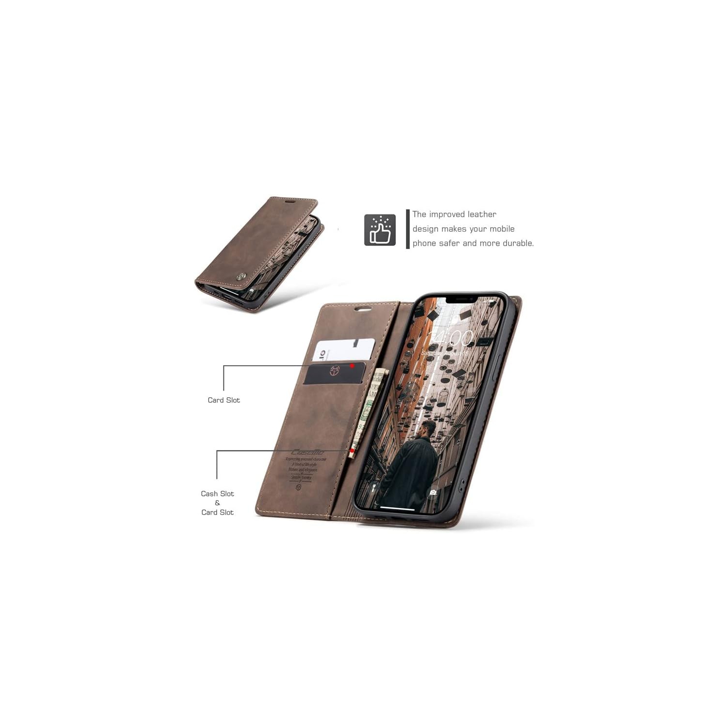 BIG DEAL - CaseMe Wallet Case Anti-Fall Retro Handmade Leather Magnetic Flip case Card Slot for iPhone 15 PRO MAX