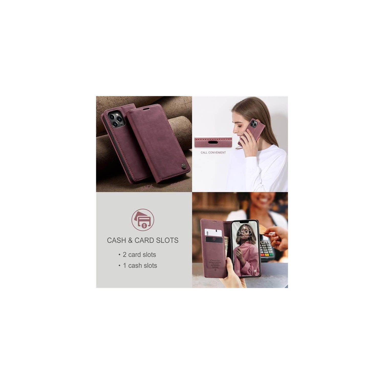 BIG DEAL - CaseMe Wallet Case Anti-Fall Retro Handmade Leather Magnetic Flip case Card Slot for iPhone 15 PRO MAX