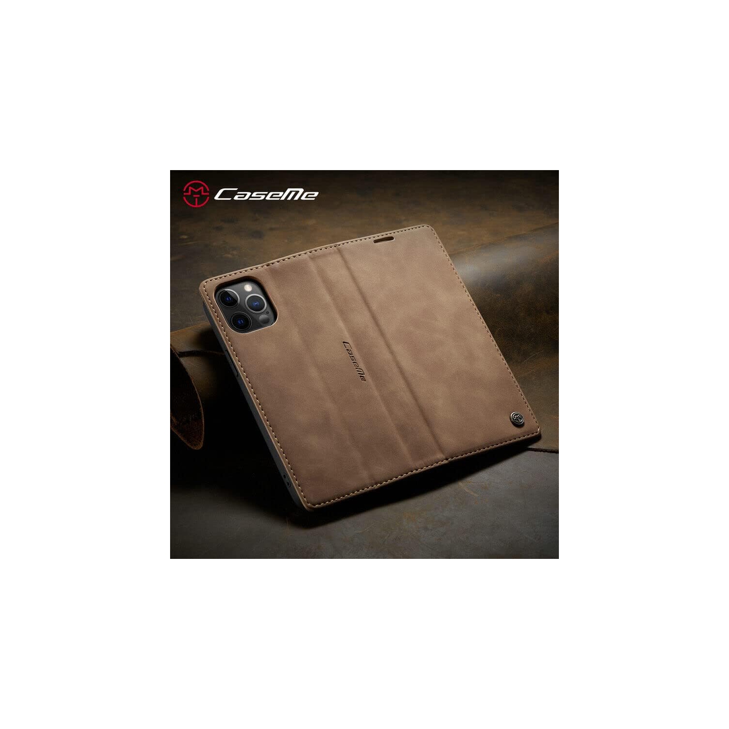 SUPER AFFAIRE - Étui portefeuille anti-chute rétro en cuir fait à la main de CaseMe Porte-carte pour iPhone 14 Plus