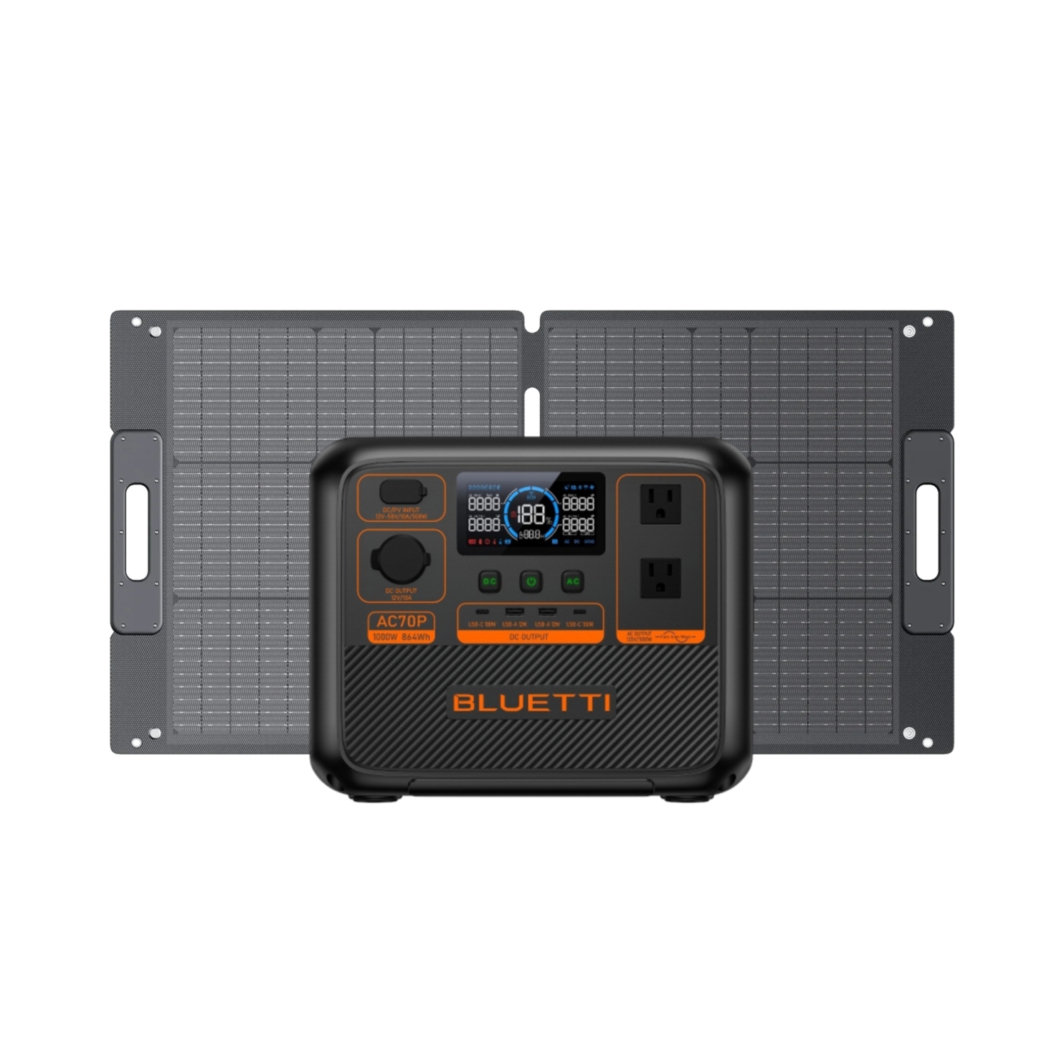 Station d'alimentation portative BLUETTI Premium AC70P et panneau solaire 100&nbsp;L | Cellules de batterie LiFePO4 de 864&nbsp;Wh
