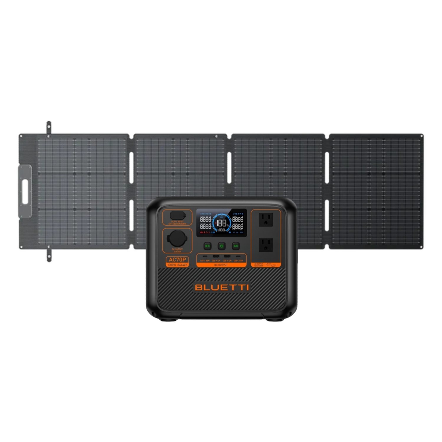 BLUETTI Premium AC70P Portable Power Station and SP200L Solar Panel | 864Wh LiFePO4 Battery Cells
