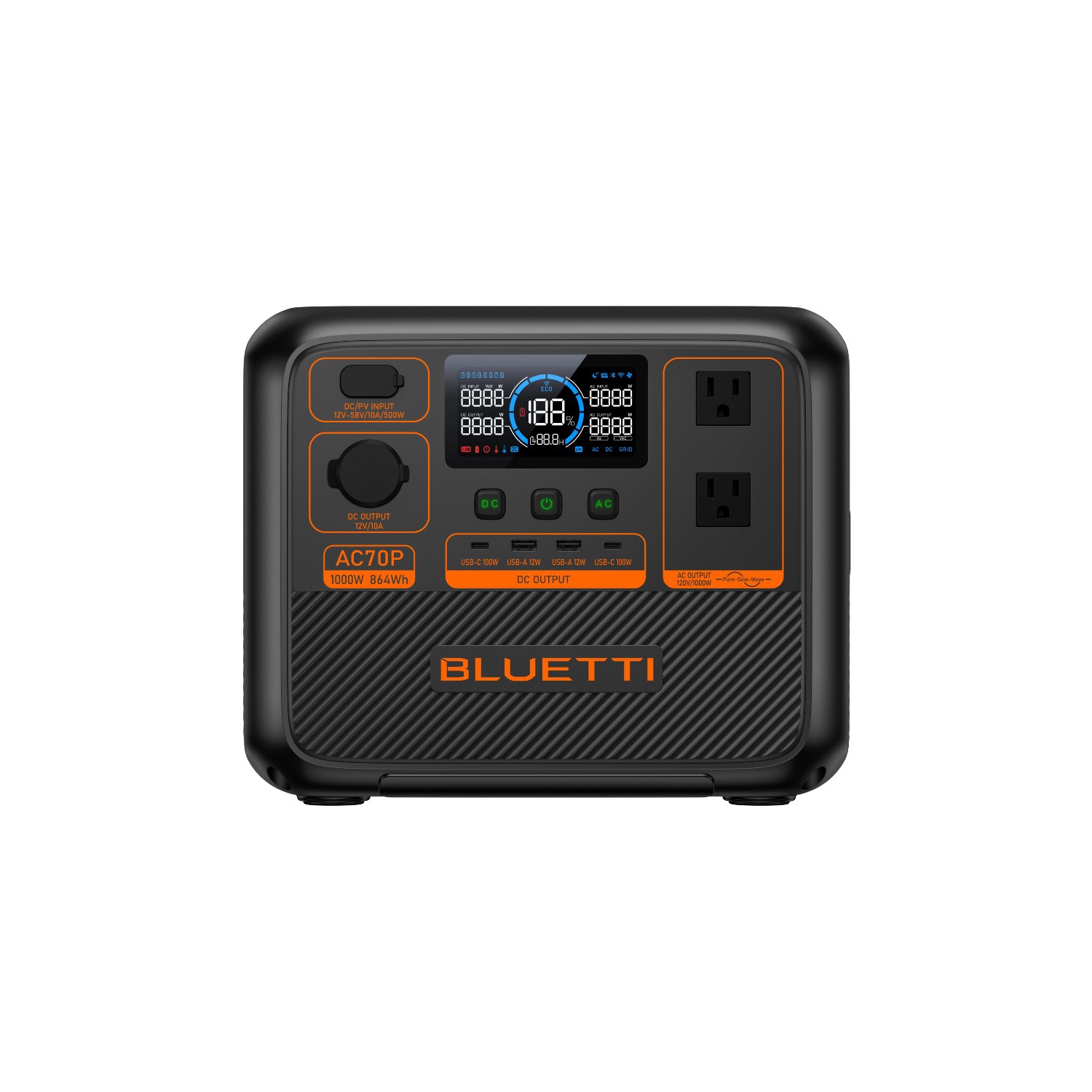 BLUETTI Premium AC70P Portable Power Station and SP200L Solar Panel | 864Wh LiFePO4 Battery Cells