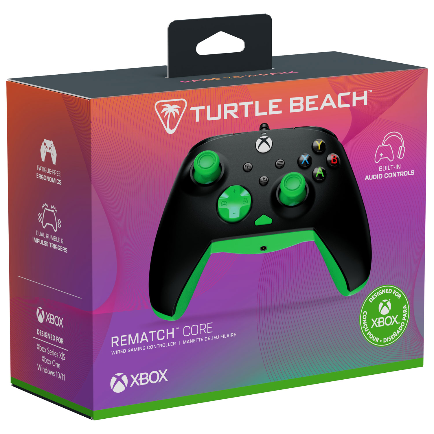 Manette avec fil Rematch Core de Turtle Beach pour Xbox Series X/S/Xbox One - Noir/vert