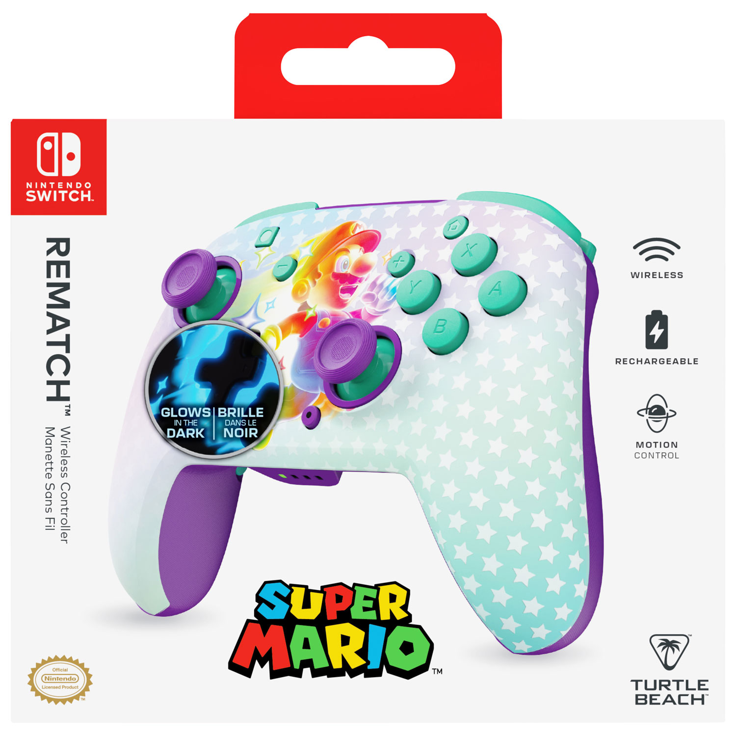 Manette de jeu sans fil phosphorescente Rematch de Turtle Beach pour Switch - Invincible Mario