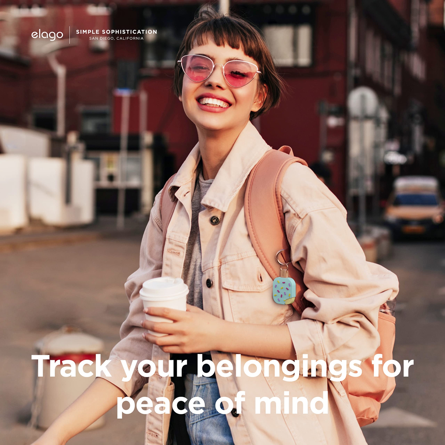 elago Ice Cream Case Compatible with Apple AirTag Keychain -Drop Protection, Carabiner Key Ring Tracking Device Not Included (Mint)