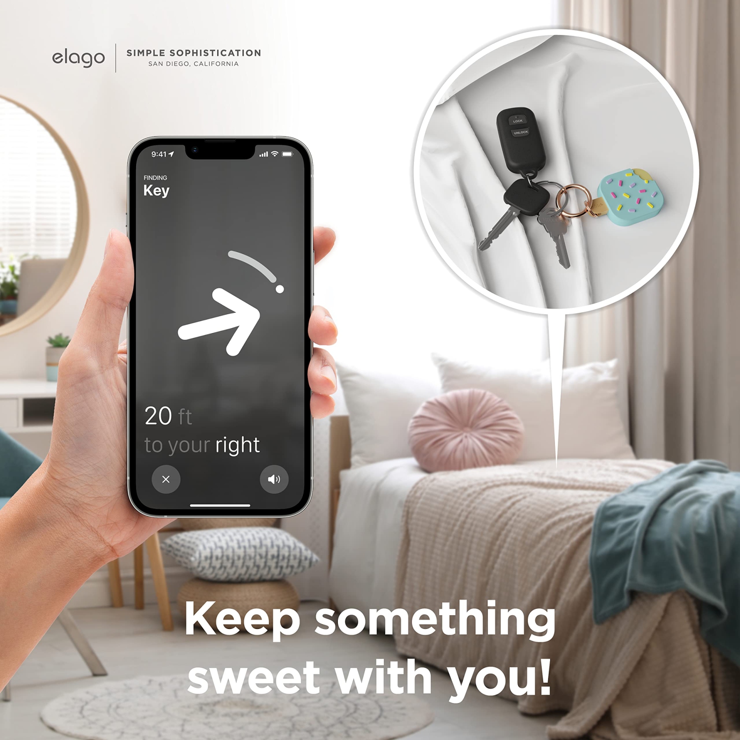 elago Ice Cream Case Compatible with Apple AirTag Keychain -Drop Protection, Carabiner Key Ring Tracking Device Not Included (Mint)