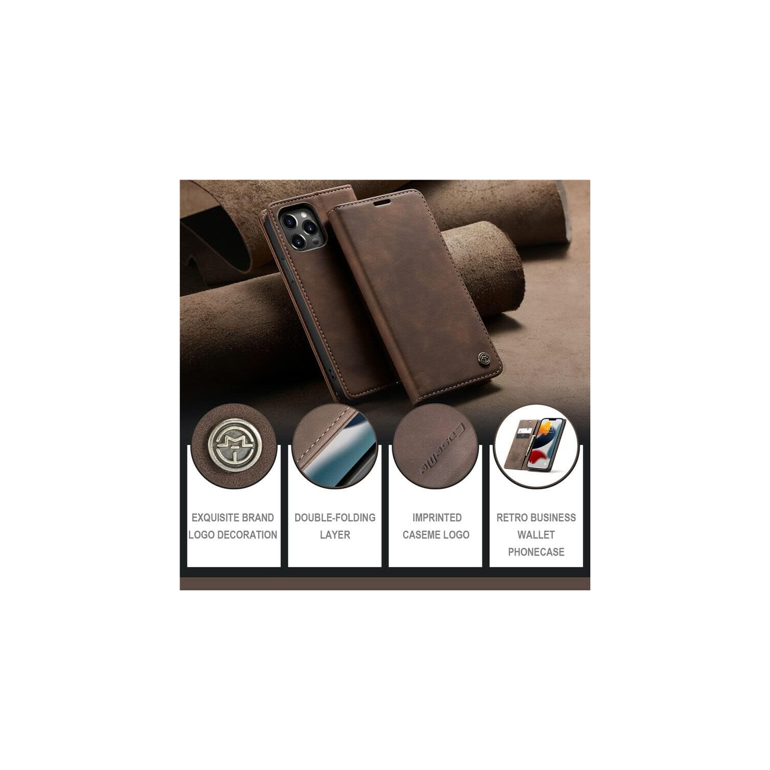 BIG DEAL - CaseMe Wallet Case Anti-Fall Retro Handmade Leather Magnetic Flip case Card Slot for iPhone 13 PRO MAX