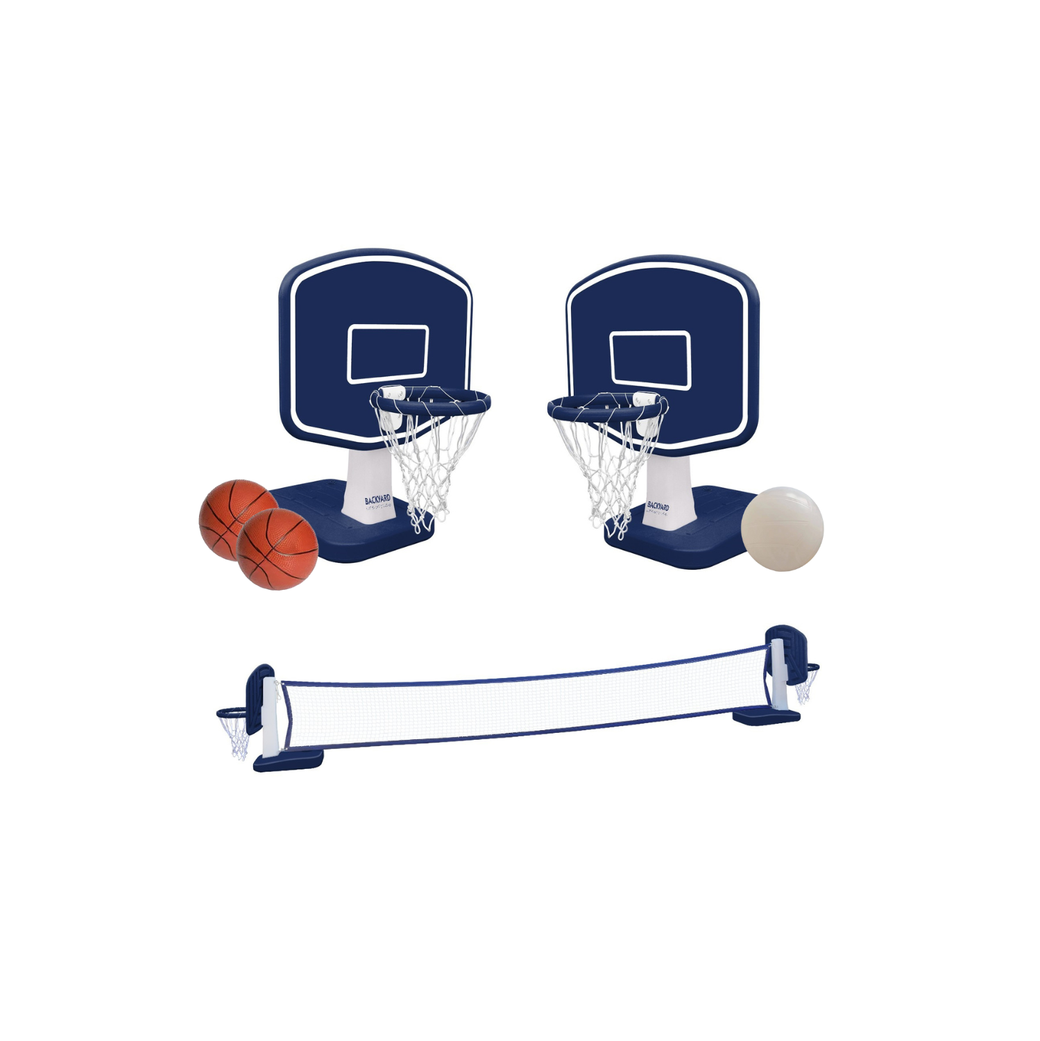 Backyard Lifestyles - Poolside Volleyball & Basketball Combo Set - Dark Blue