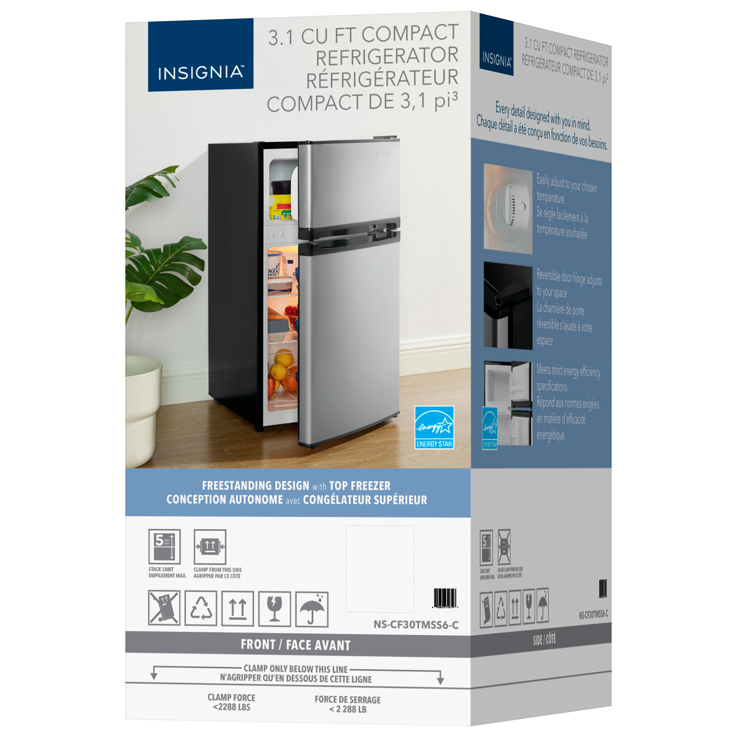 Réfrigérateur compact autonome à congélateur supérieur 3,1 pi³ d'Insignia - Aspect acier inoxydable