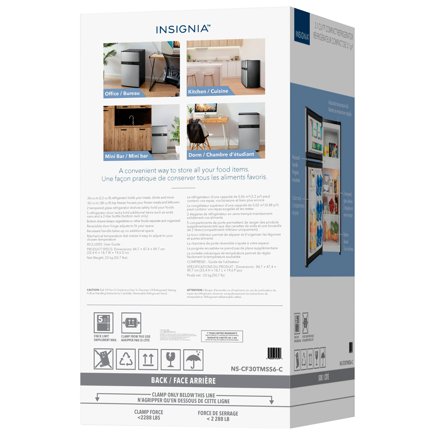 Réfrigérateur compact autonome à congélateur supérieur 3,1 pi³ d'Insignia - Aspect acier inoxydable
