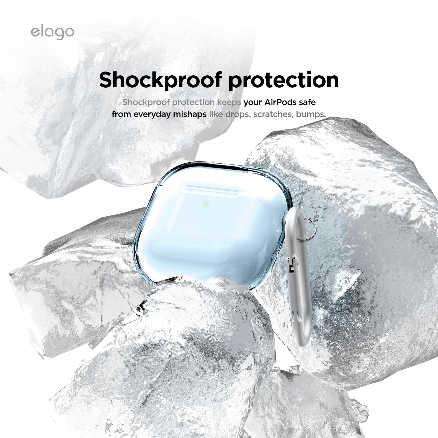 elago Clear Case Compatible with AirPods 4 Case - Carabiner Included, Reduced Yellowing, Wireless Charging, Shock Resistant, Full Protection