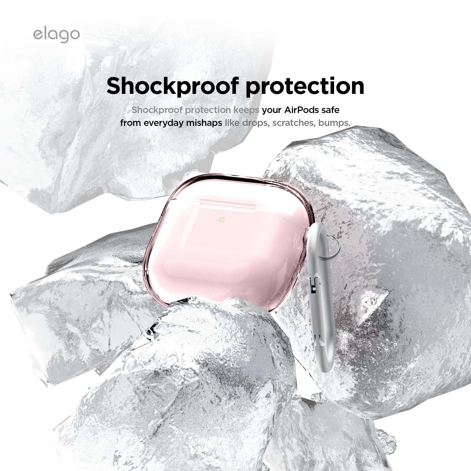 elago Clear Case Compatible with AirPods 4 Case - Carabiner Included, Reduced Yellowing, Wireless Charging, Shock Resistant, Full Protection
