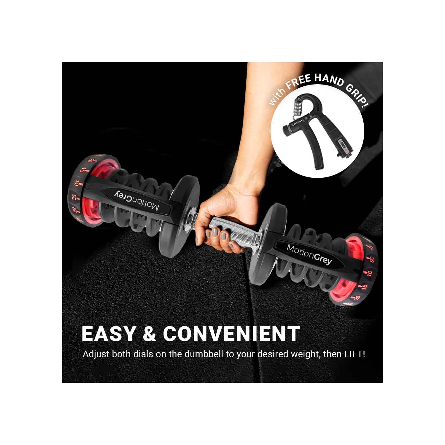 MotionGrey Adjustable Dumbbell 10 to 90 LB, Free High Strength Hand Grip Included 15 Adjustable Weight Settings Dumb Bell Barbell, Anti-slip Metal
