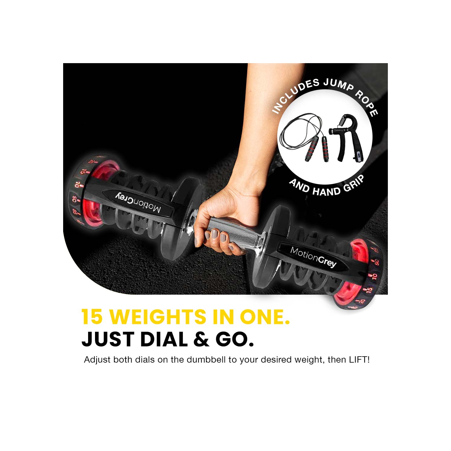 Haltères ajustables de MotionGrey de 10 à 90 lb, prise mains libres à haute résistance incluse avec 15 haltères ajustables avec réglages de poids,