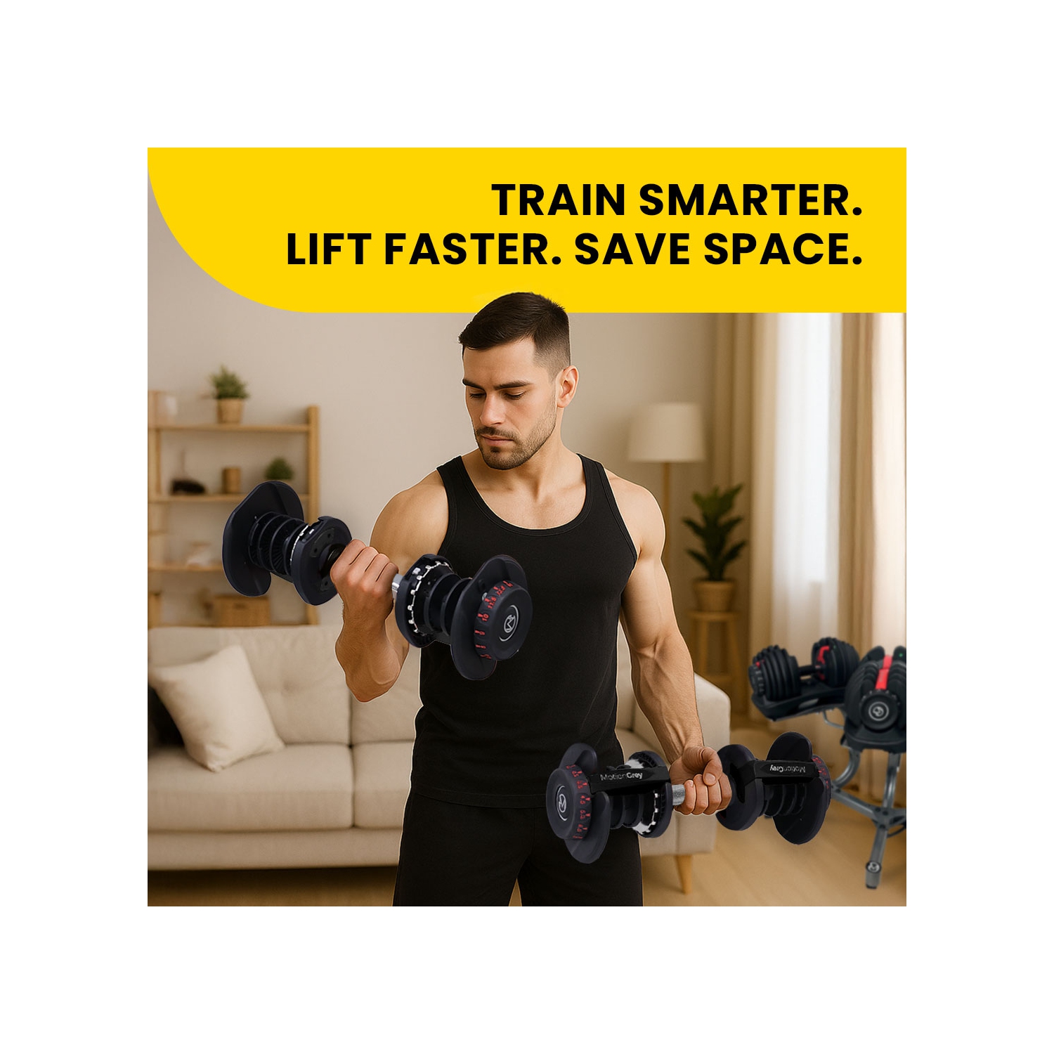 Haltères ajustables de MotionGrey de 10 à 90 lb, prise mains libres à haute résistance incluse avec 15 haltères ajustables avec réglages de poids,