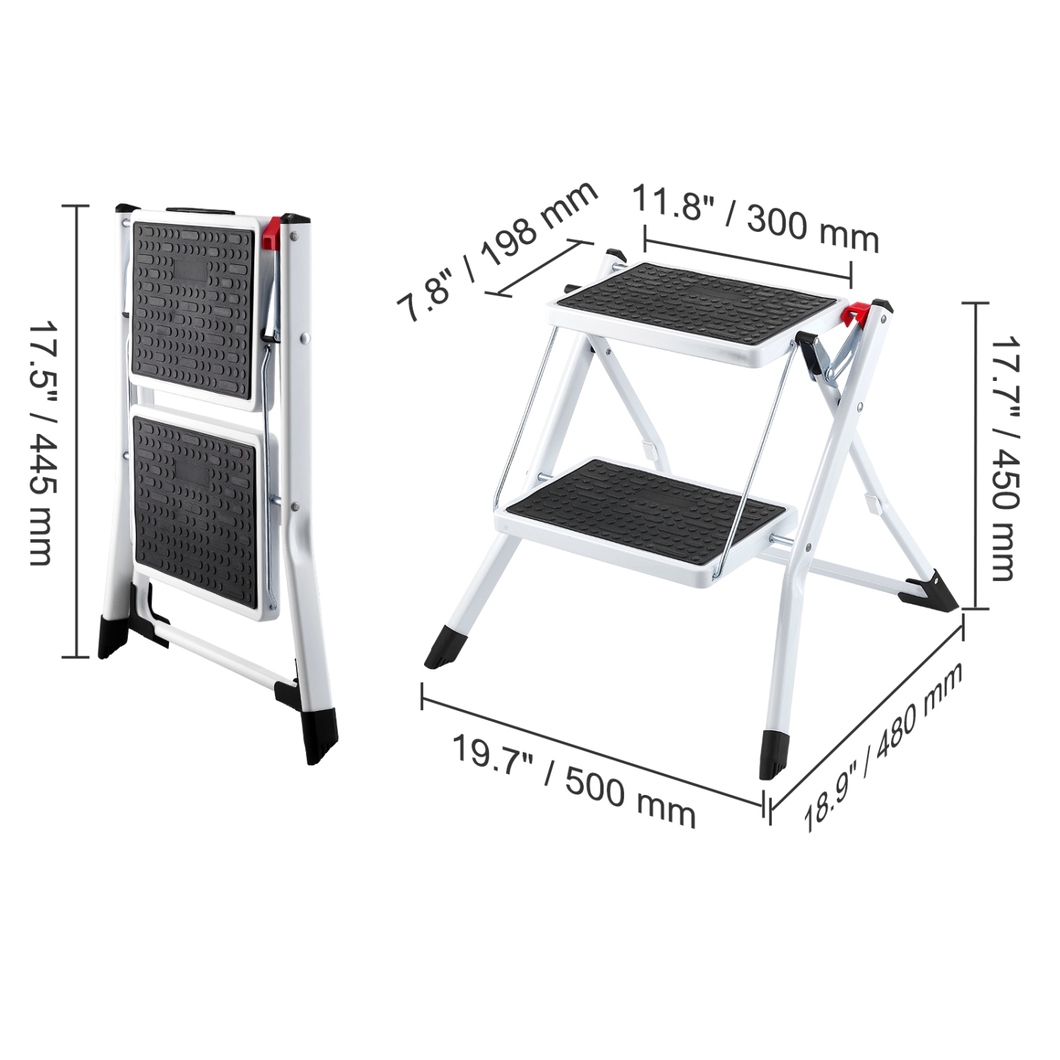 VEVOR 330lbs Capacity Step Ladder 2-Step ，Ergonomic Folding Steel Step Stool with Wide Anti-Slip Pedal, Sturdy Step Stool for Adults Toddlers,