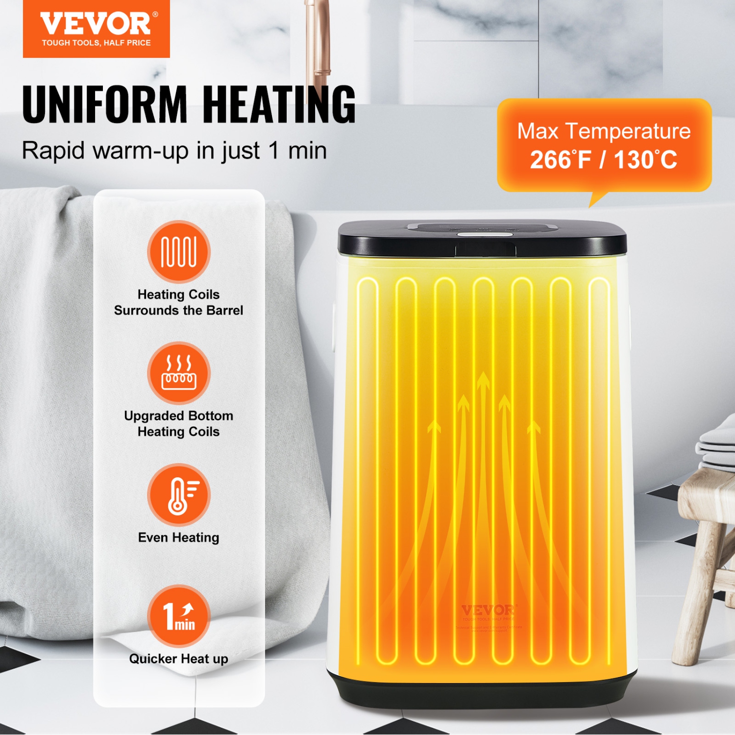 VEVOR 20L Towel Warmer Bucket with 24h Delay Timer, 20/40/60 Min Auto Shut Off, Child Lock, LED Screen & U-shaped Light, Towel Warmer for Bathroom,