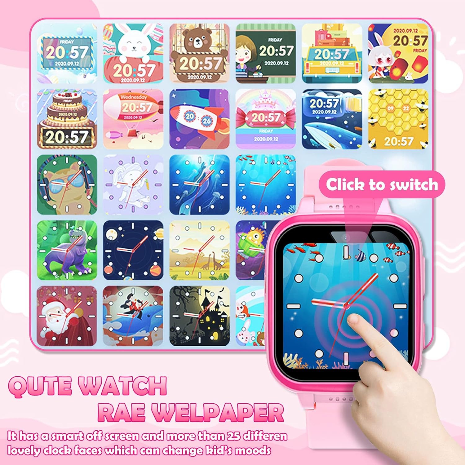 Smart Watch for Kids Kids Toy Watch for Girls, HD Touch Screen Dual Cameras Music Player Games Flashlight Calculator