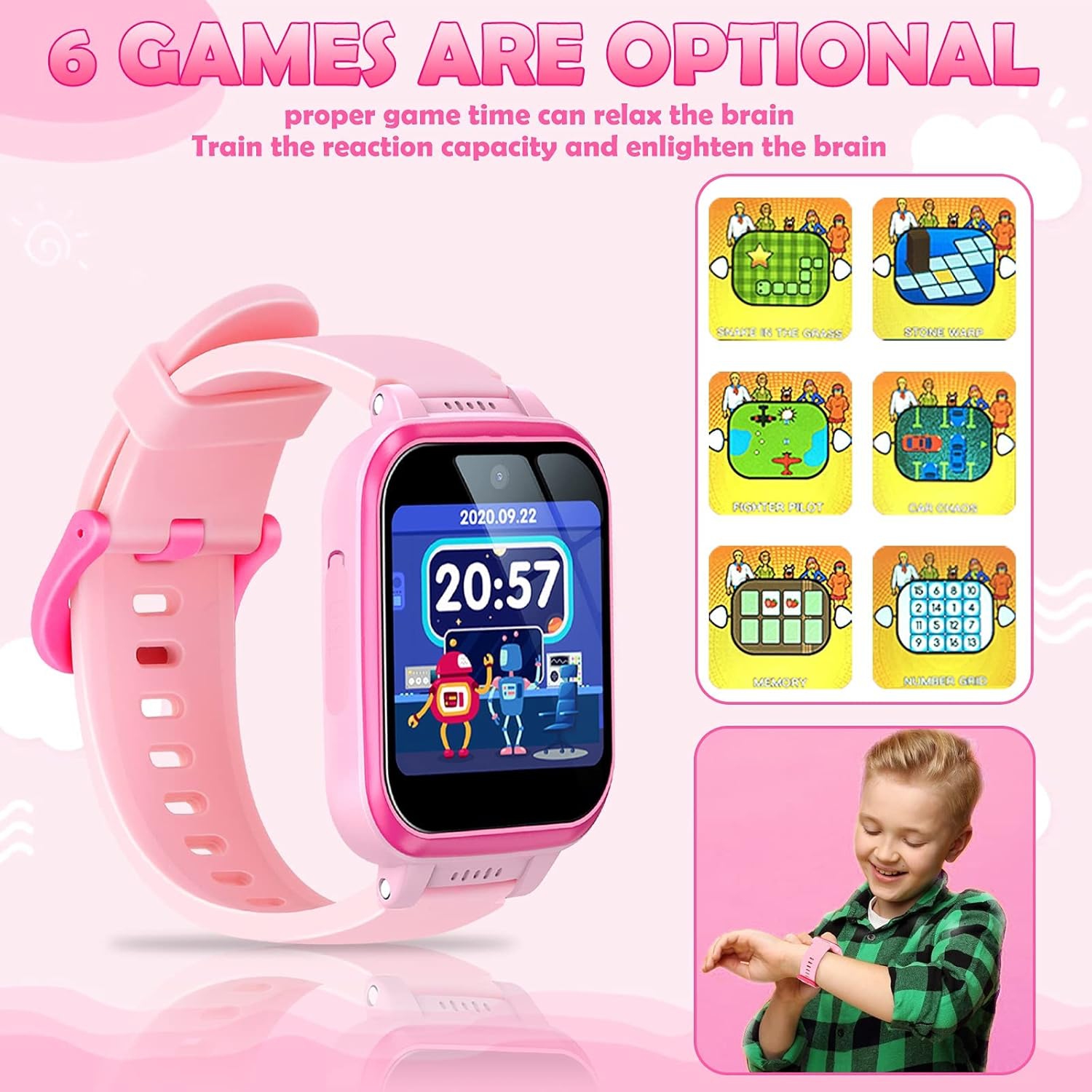 Smart Watch for Kids Kids Toy Watch for Girls, HD Touch Screen Dual Cameras Music Player Games Flashlight Calculator