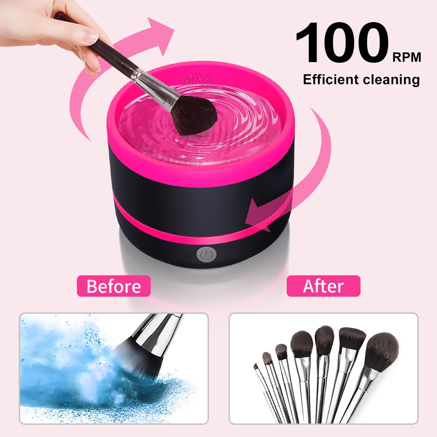 Makeup Brushes Cleaner, Electric Makeup Brush Cleaning Machine USB Rechargeable Automatic Spinning for All Size Makeup Brushes