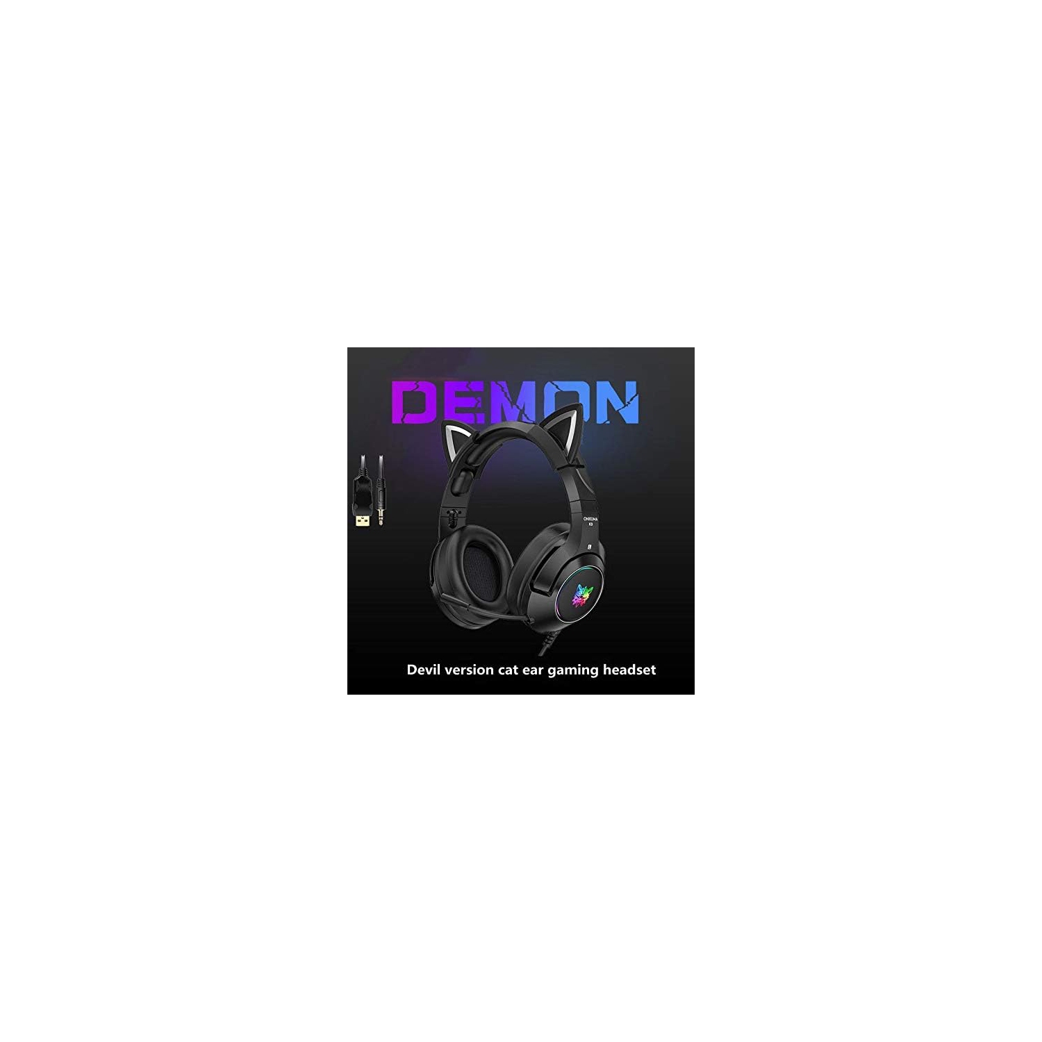 Casque de jeu K9 Cat EAR version noire antireflet | Pilote 50&nbsp;mm + microphone à réduction du bruit | Effet d'éclairage coloré RVB | Oreilles de