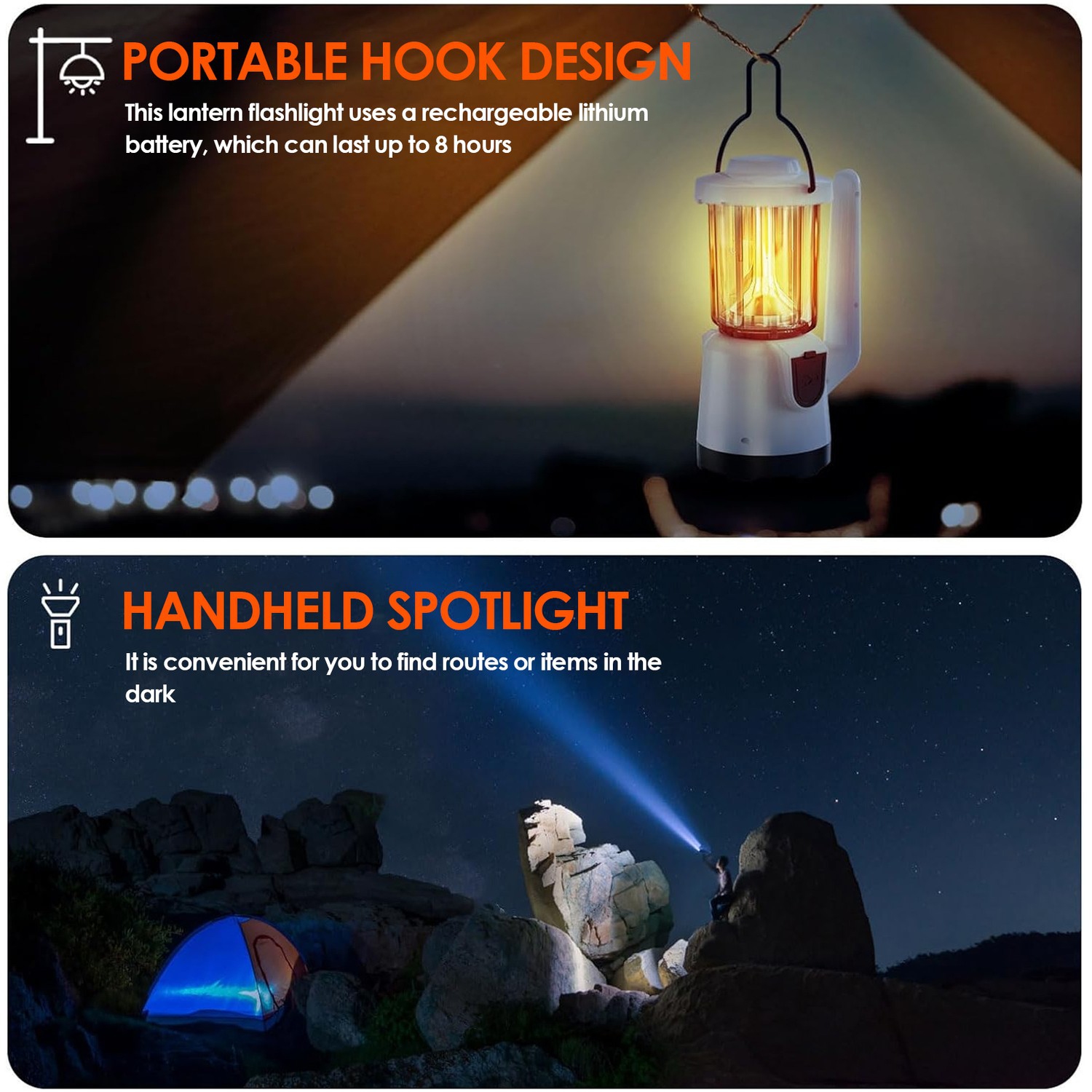 Lampe de camping multifonction Falshlights rechargeable USB Lampe d'urgence portative pour tente d'extérieur