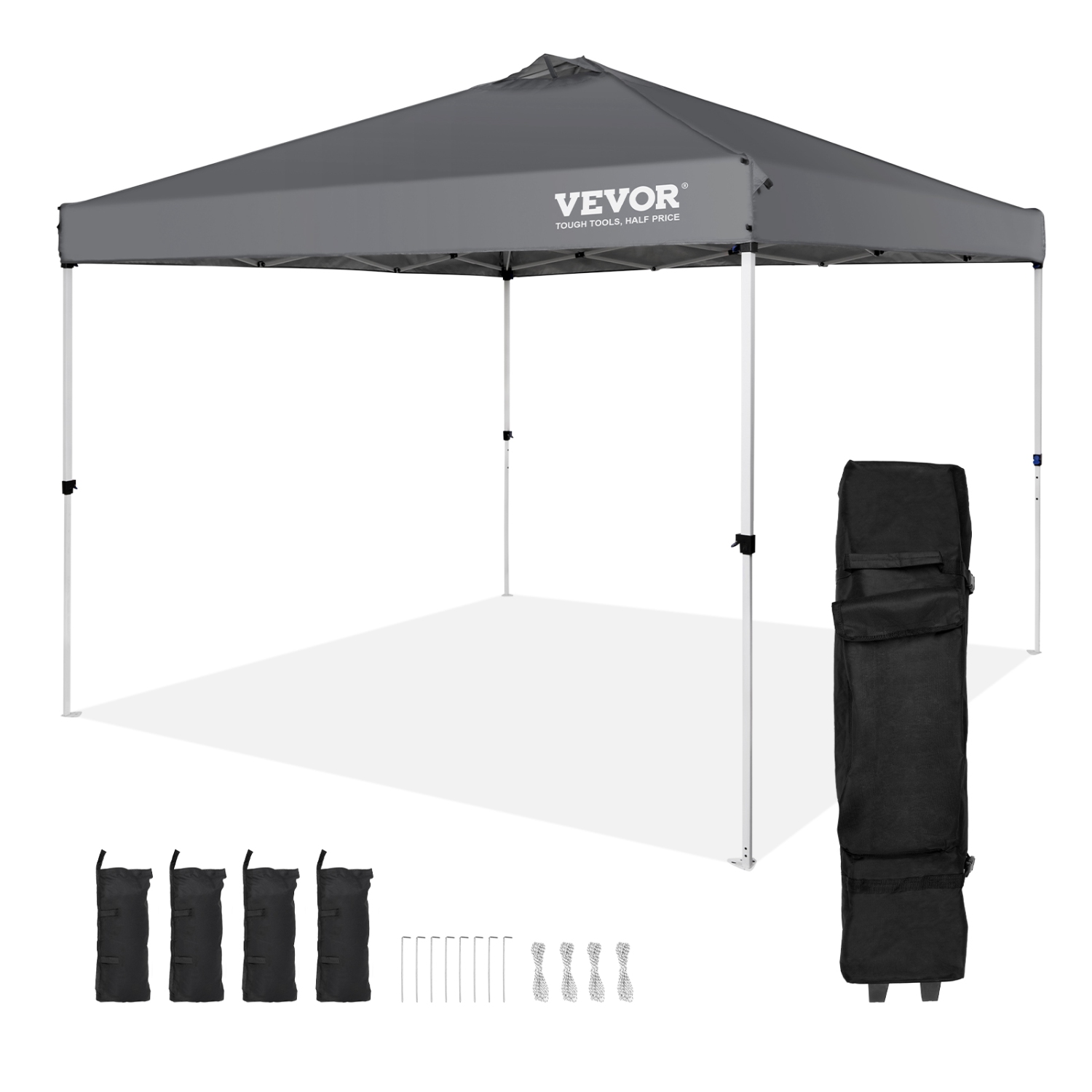 VEVOR 10 x 10 ft,Pop Up Canopy Tent, 250 D PU Silver Coated Tarp, with Portable Roller Bag and 4 Sandbags, Waterproof and Sun Shelter Gazebo for