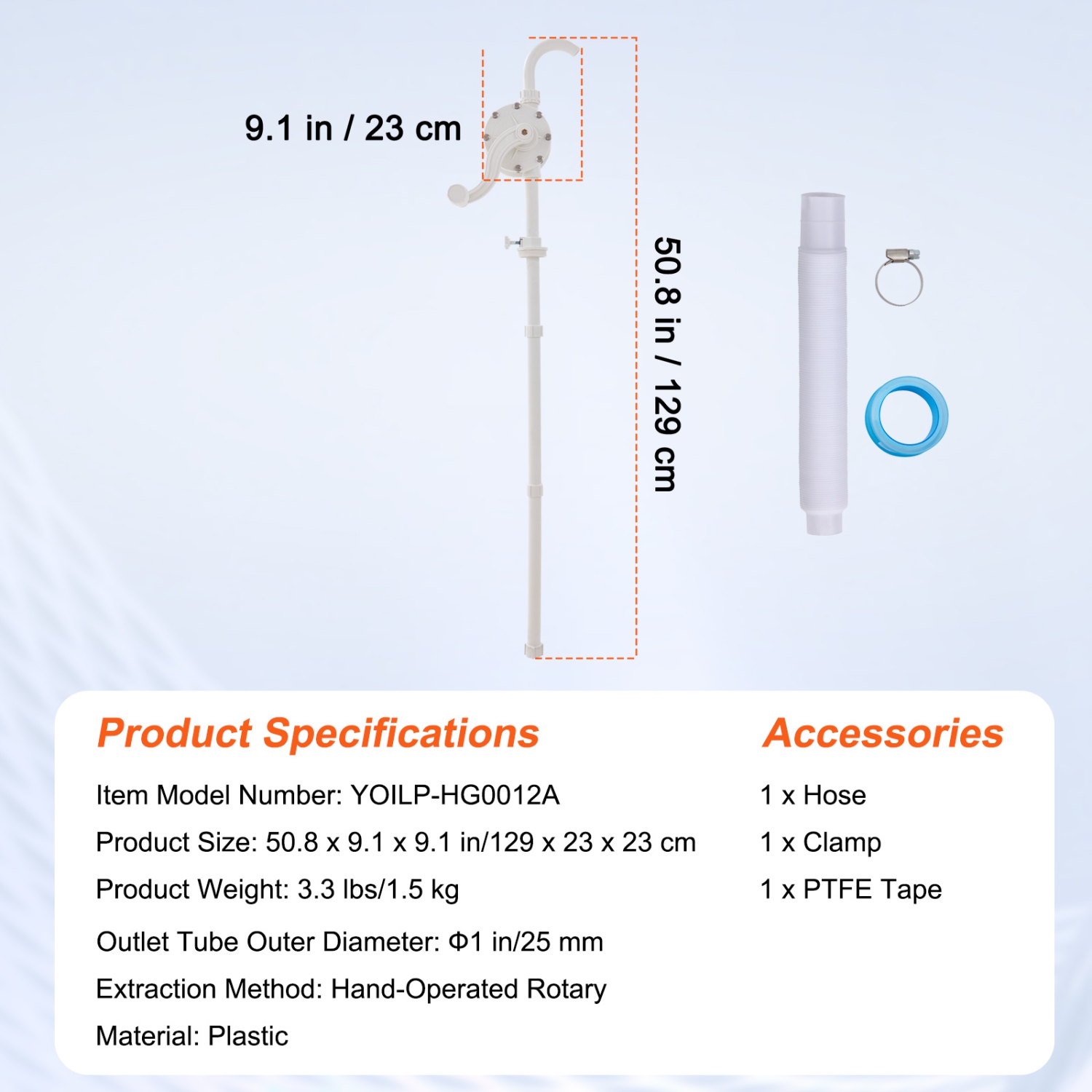 Débit VEVOR de 6,5 gal/min, pompe à baril, manivelle rotative, convient aux barils de 5 à 55 gallons avec tube d'aspiration à 3 sections et tuyau,