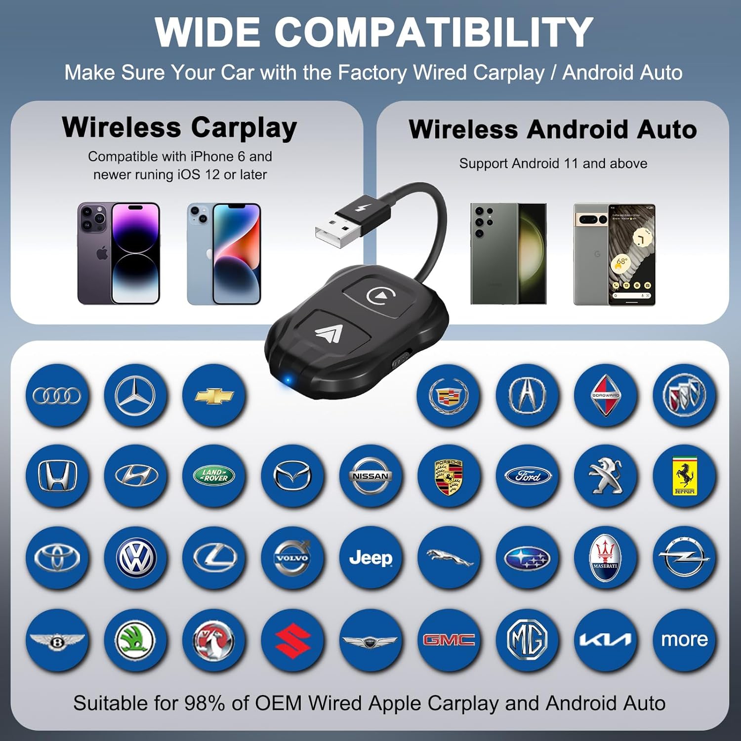 Adaptateur CarPlay 3 En 1 Sans Fil Avec WiFi 5 GHz Et Bluetooth 5.0 - Compatible Apple CarPlay & Android Auto - Connexion Rapide Plug & Play