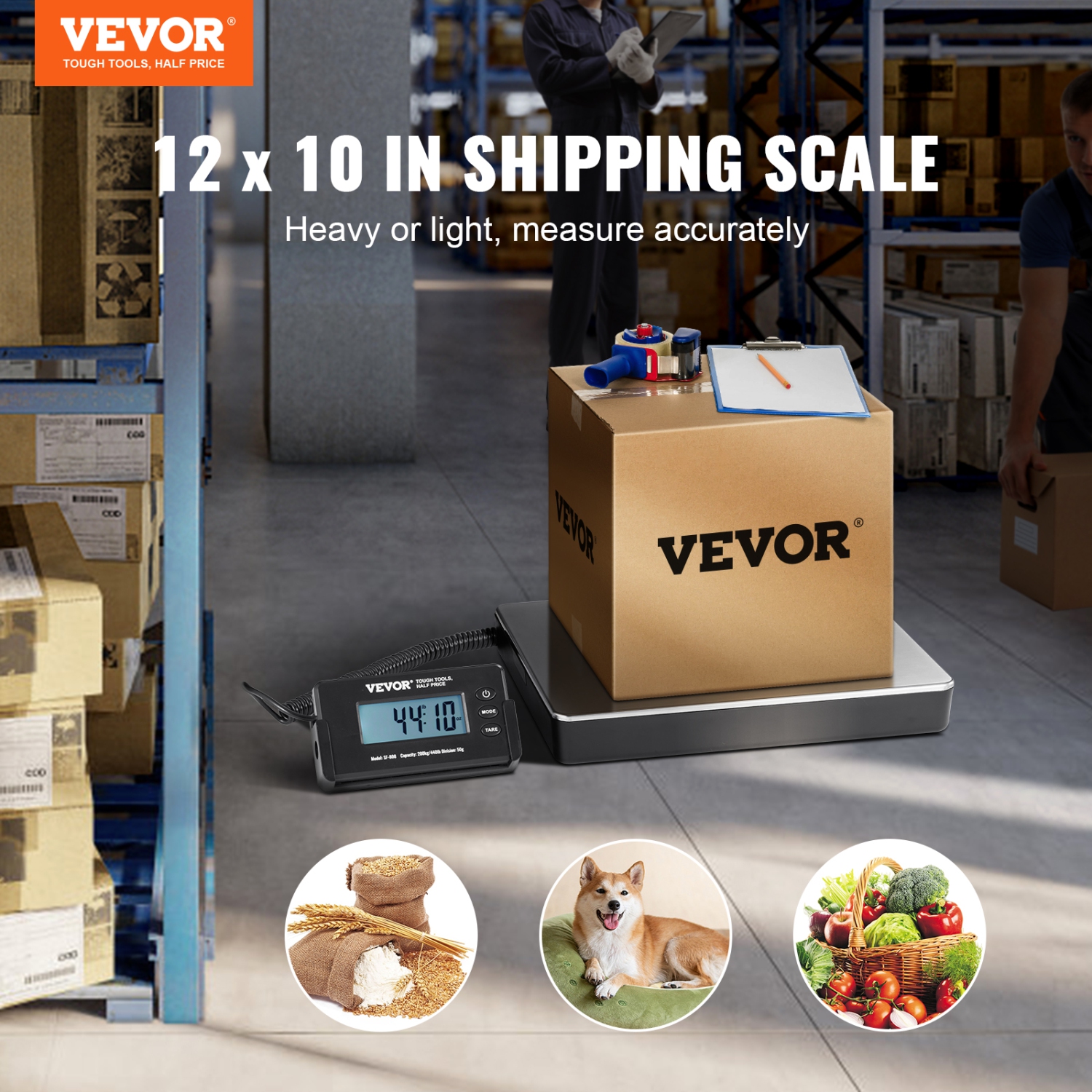 VEVOR 440 lbs x 1.7 oz. Digital Shipping Scale, Heavy Duty Postal Scale with Timer, Tare Function, HD LCD Screen Portable Package Scale for Luggage,
