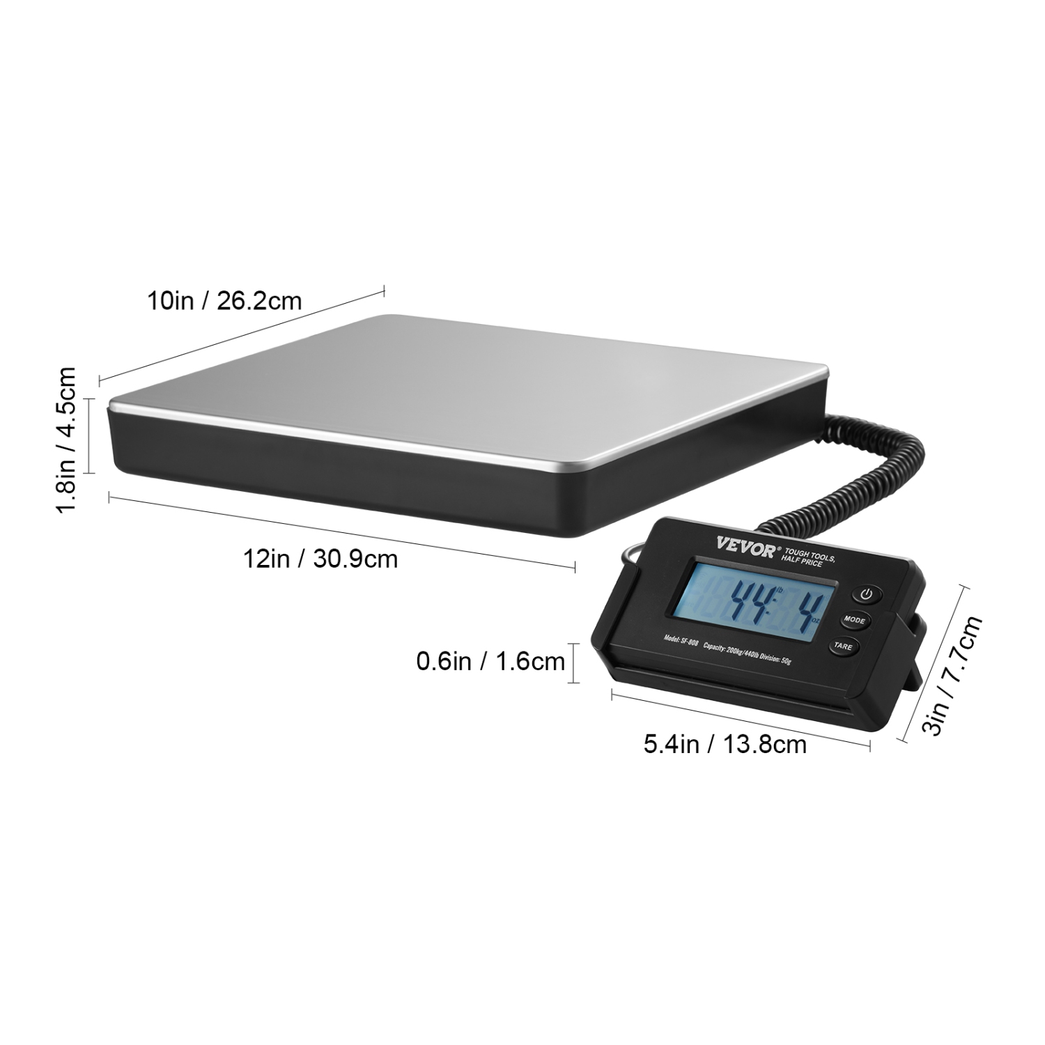 VEVOR 440 lbs x 1.7 oz. Digital Shipping Scale, Heavy Duty Postal Scale with Timer, Tare Function, HD LCD Screen Portable Package Scale for Luggage,