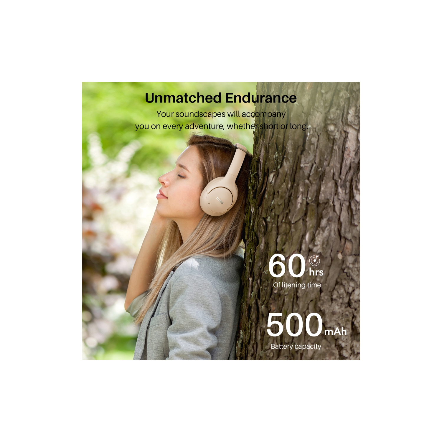 TOZO HT2 Hybrid Active Noise Cancelling Headphones, Wireless Over Ear Bluetooth Headphones, 60H Playtime, Hi-Res Audio Custom EQ via App Deep Bass