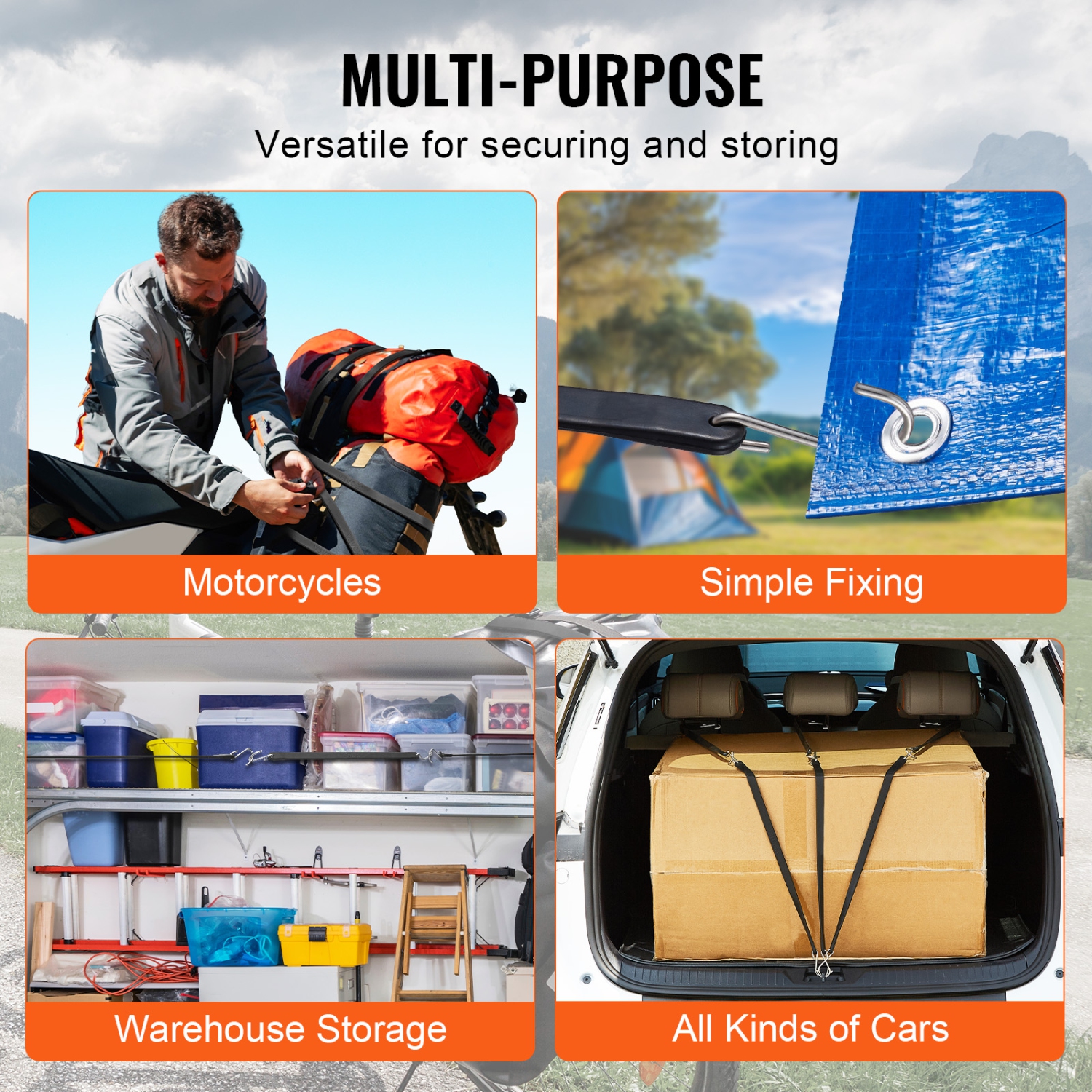 Cordon élastique plat 50 pièces VEVOR, sangles élastiques robustes 19,8 mm avec crochets en S en acier, corde élastique de 31 po pour le