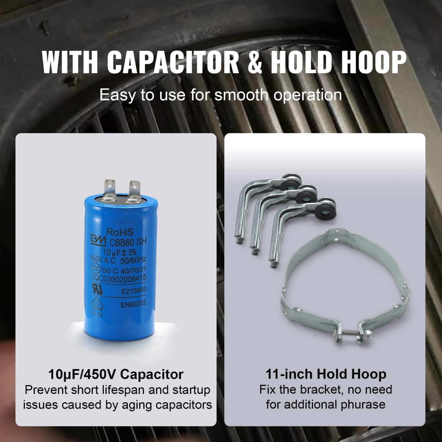 VEVOR 3/4HP Furnace Blower Motor, 208/230V 3.85Amps, 1075RPM 5 Speeds, CW/CCW Rotation, 48 Frame 4.8" Shaft Length, 10渭F/450V Capacitor + 11" Hold