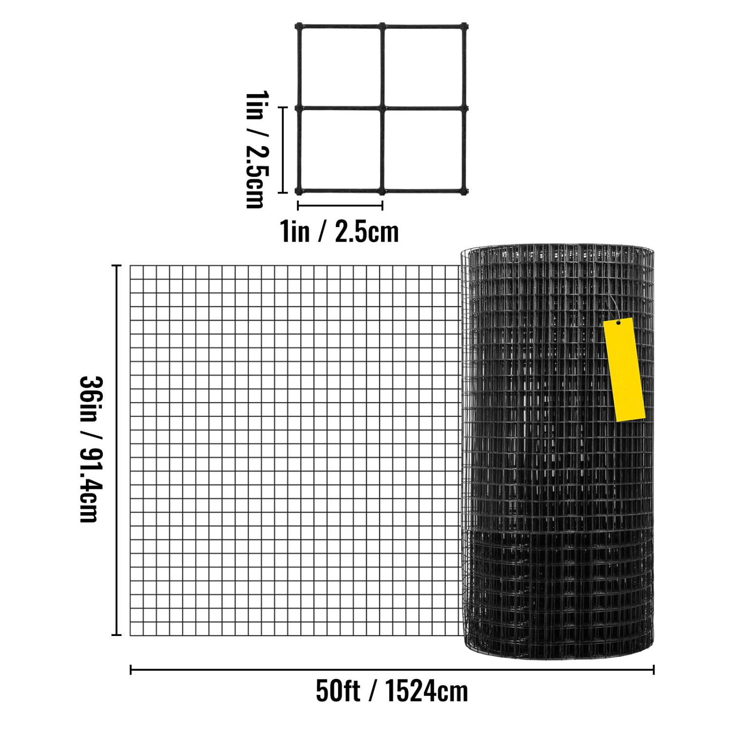 VEVOR 36 x 50\' & 1x1 Hardware Cloth, Galvanized Steel Vinyl Coated 16 Gauge Chicken Wire Fencing with A Cutting Plier & A Pair of Fabric Gloves, for