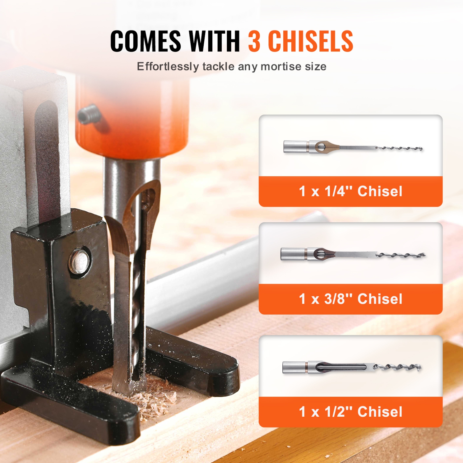 Machine à mortaises VEVOR 370&nbsp;W, machine à mortiser 1725&nbsp;tr/min 1/2 pour le travail du bois avec ciseaux en bois de 3/8-po 1/4, pour créer