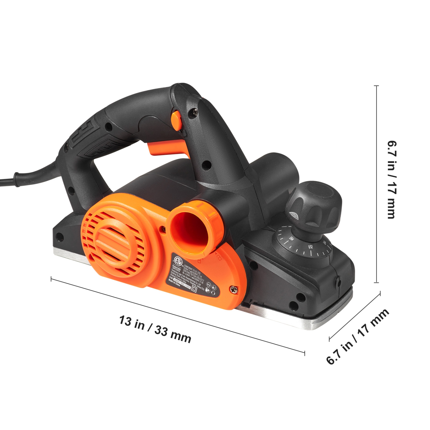 VEVOR 3-1/4" width Corded Electric Hand Planer, 16500 RPM High-Speed Powerful Electric Handheld Planers for Woodworking, Wood Chamfer DIY, Smooth