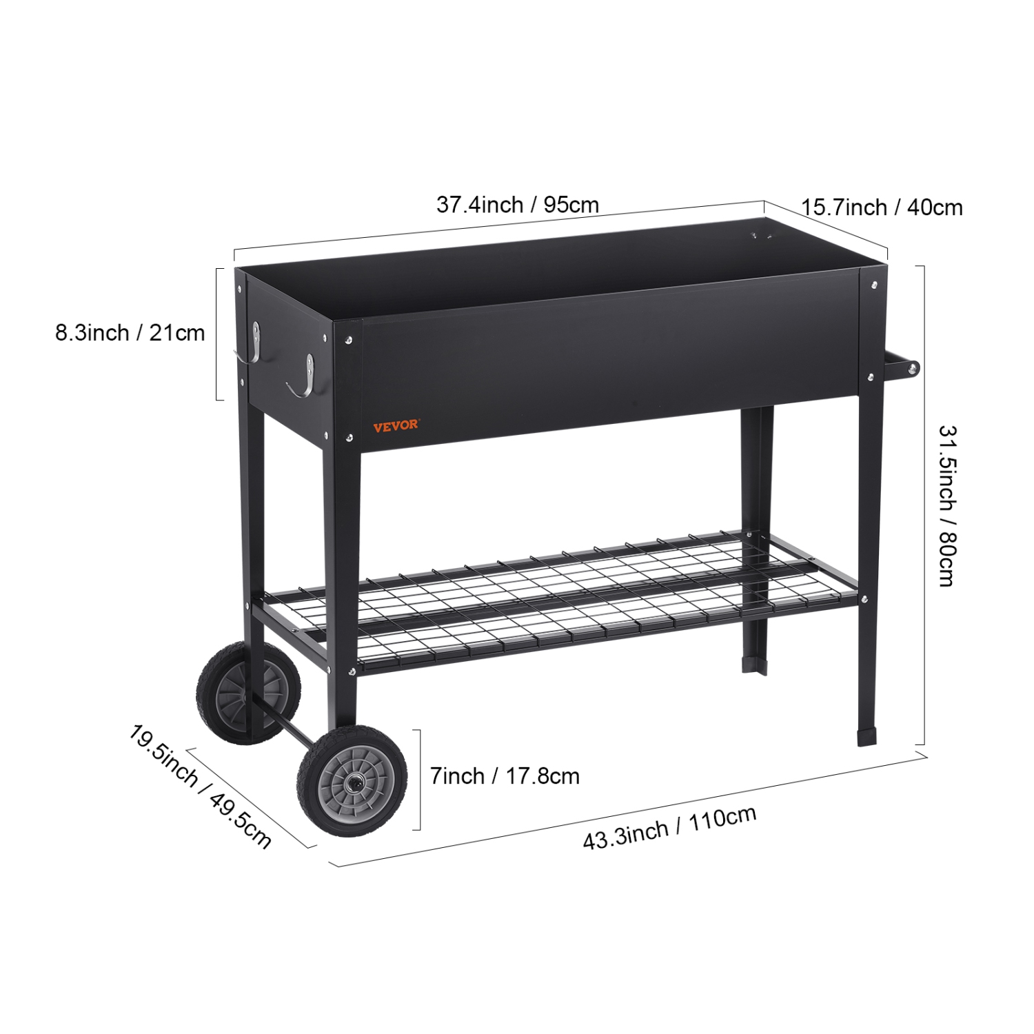 VEVOR 42.5 x 19.5 x 31.5 inch Galvanized Metal Planter Box, Elevated Outdoor Planting Boxes with Legs, for Growing Flowers/Vegetables/Herbs in