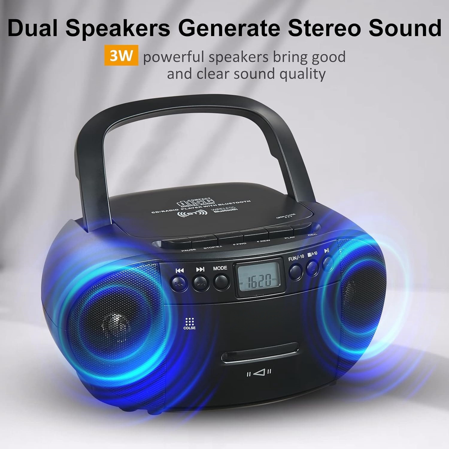 Portable CD & Cassette Player Boombox,Casette Tape Recorder with Remote,AM FM Radio,USB Playback with Earphone Jack,Bluetooth Speaker,CD Player for