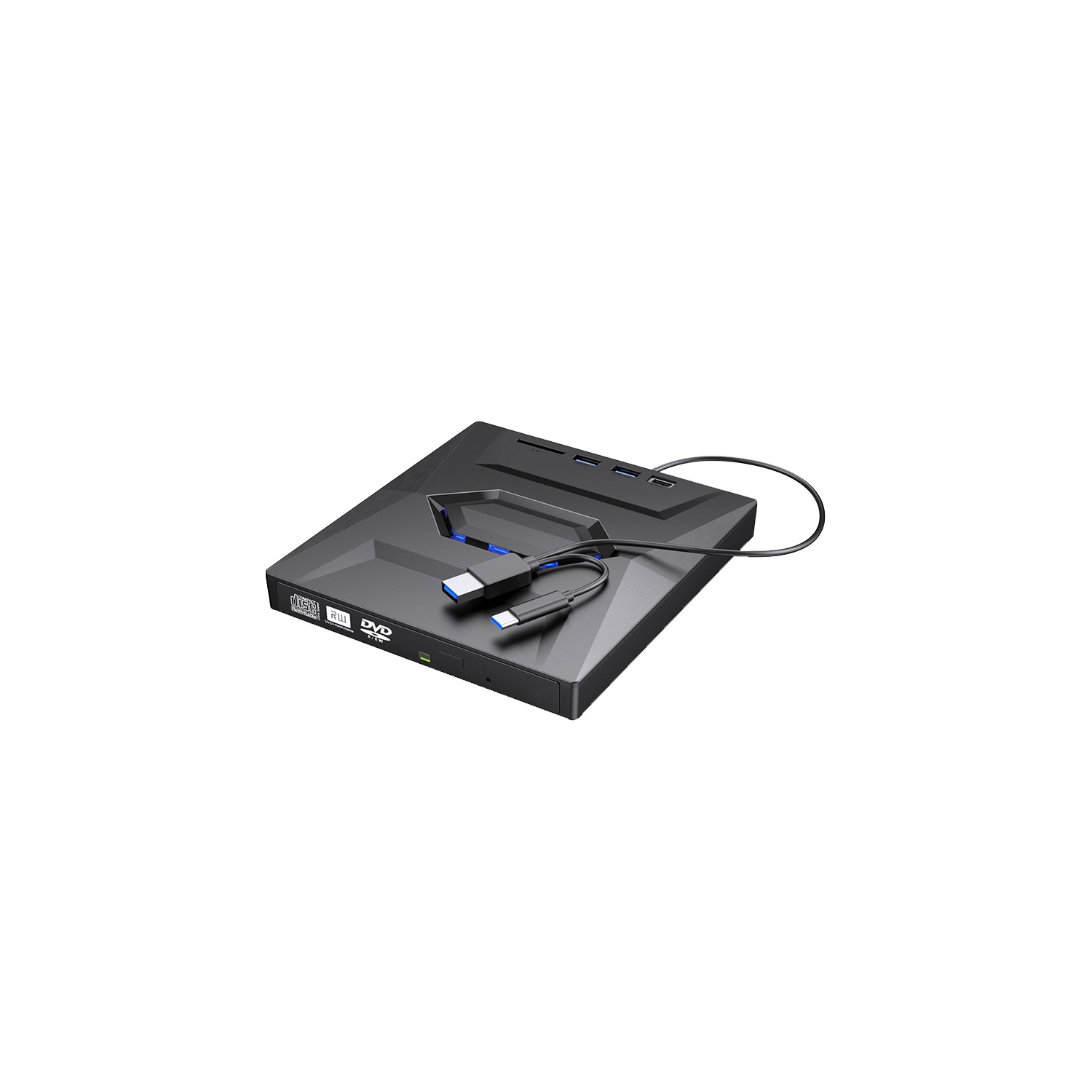 External CD DVD Drive USB 3.0 & USB-C CD ROM Burner DVD Player with USB Hub & SD Card Reader,Portable CD DVD Optical Disk Drive Writer for Laptop PC