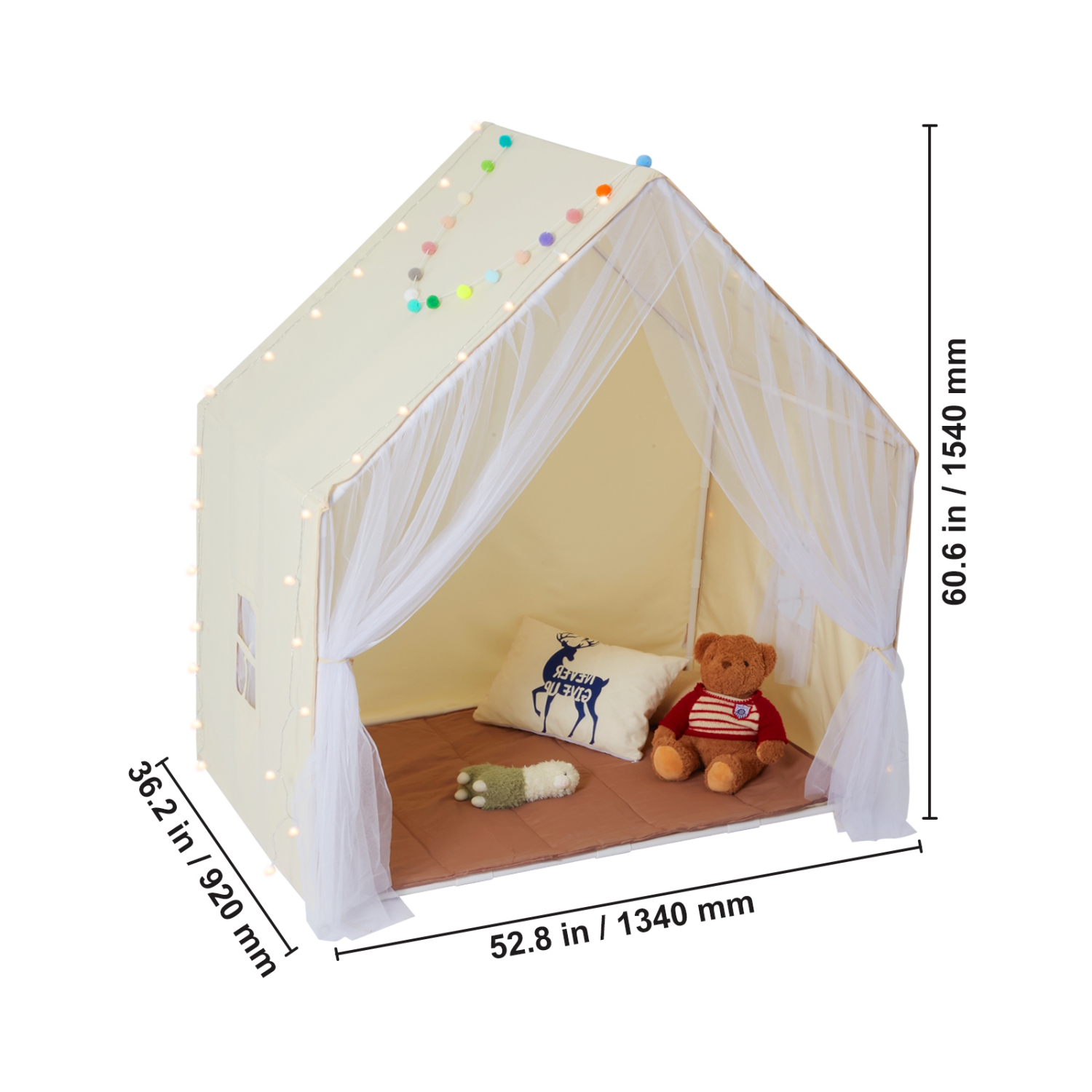 VEVOR Kids Play Tent, Kids Tent for Kids 1-5 Years Old, Toddler Tent with Mat and Tent Lamp, Tent for Kids with Windows for Indoor and Outdoor, Yurt