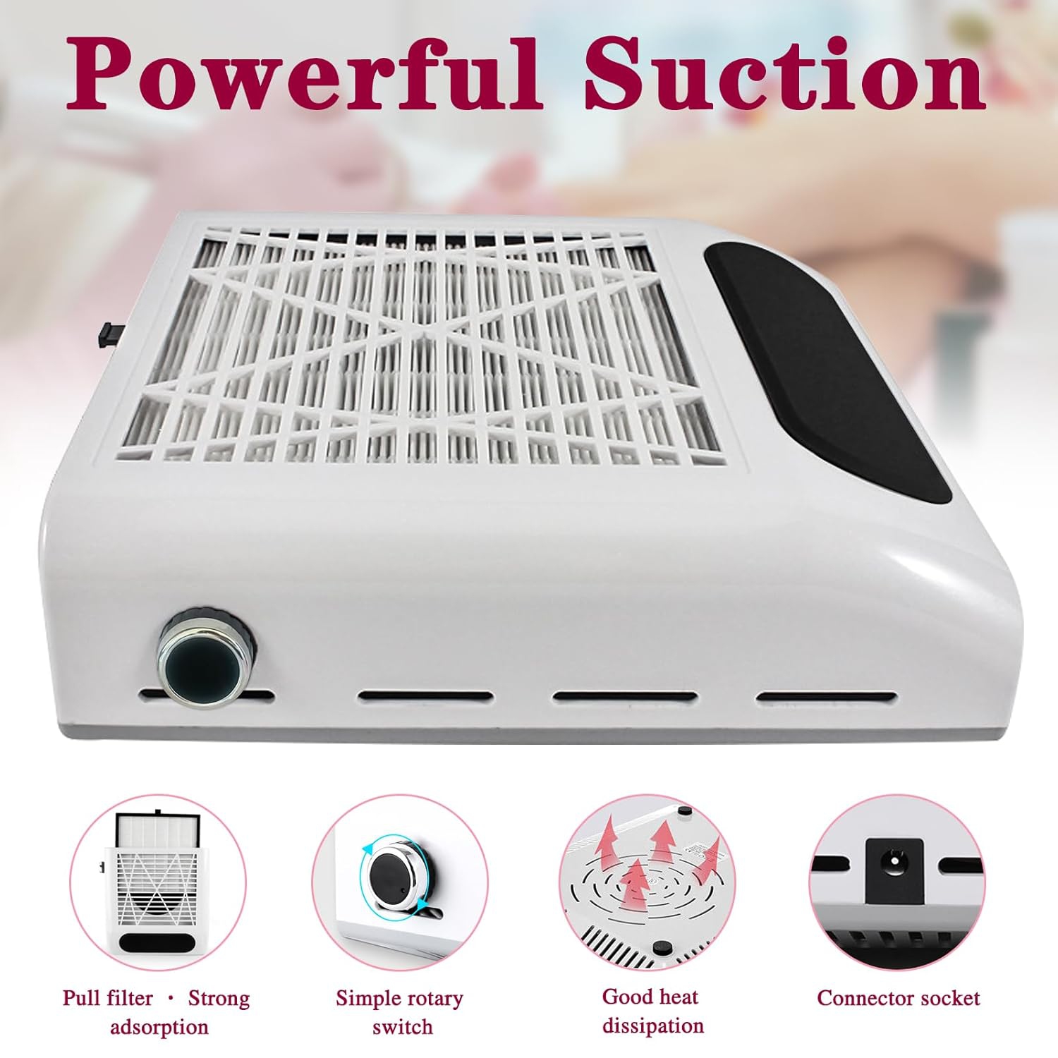 Nail Dust Collector for Acrylic Nails,Portable Nail Dust Vacuum,Powerful Nail Vacuum Suction Fan,Dust Extractor Manicure Tool for Acrylic Nail
