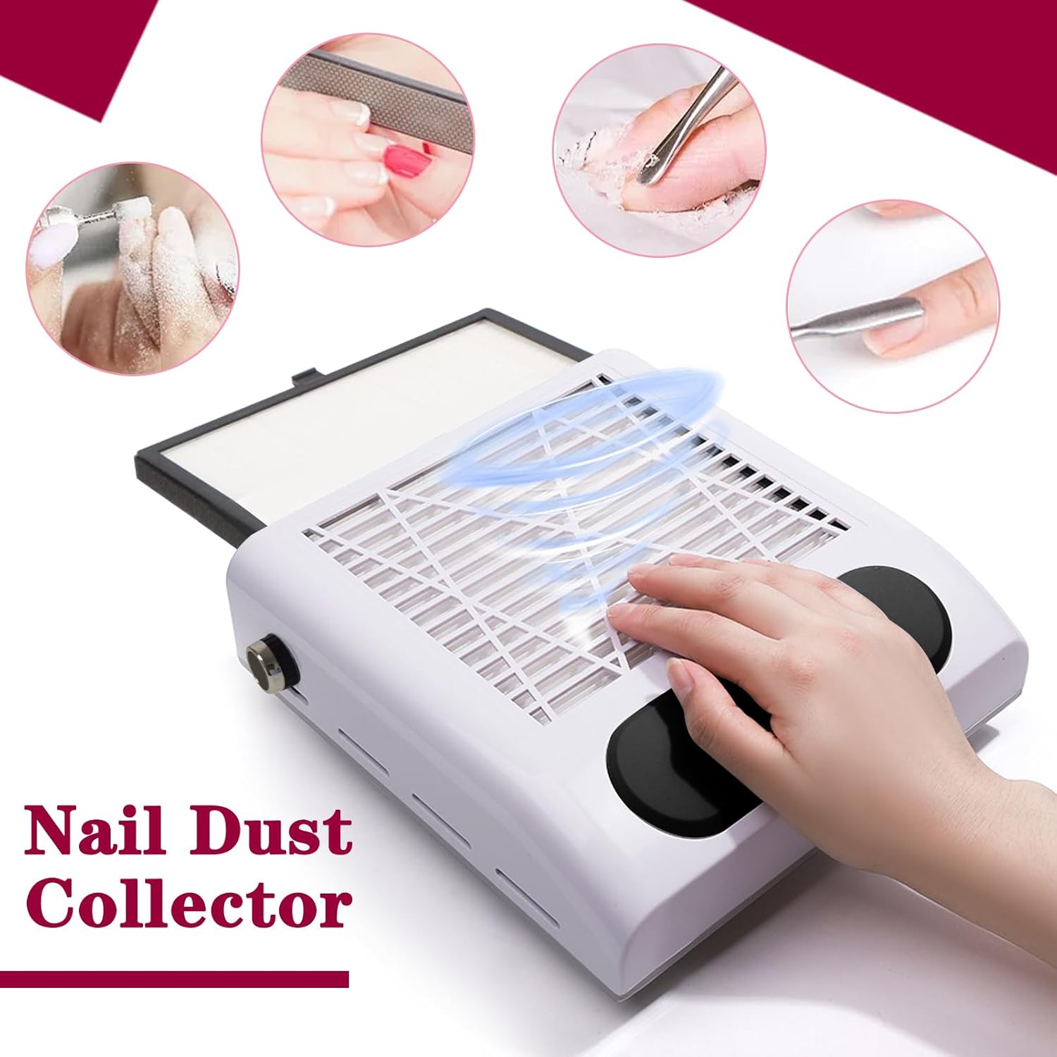 Nail Dust Collector for Acrylic Nails,Portable Nail Dust Vacuum,Powerful Nail Vacuum Suction Fan,Dust Extractor Manicure Tool for Acrylic Nail