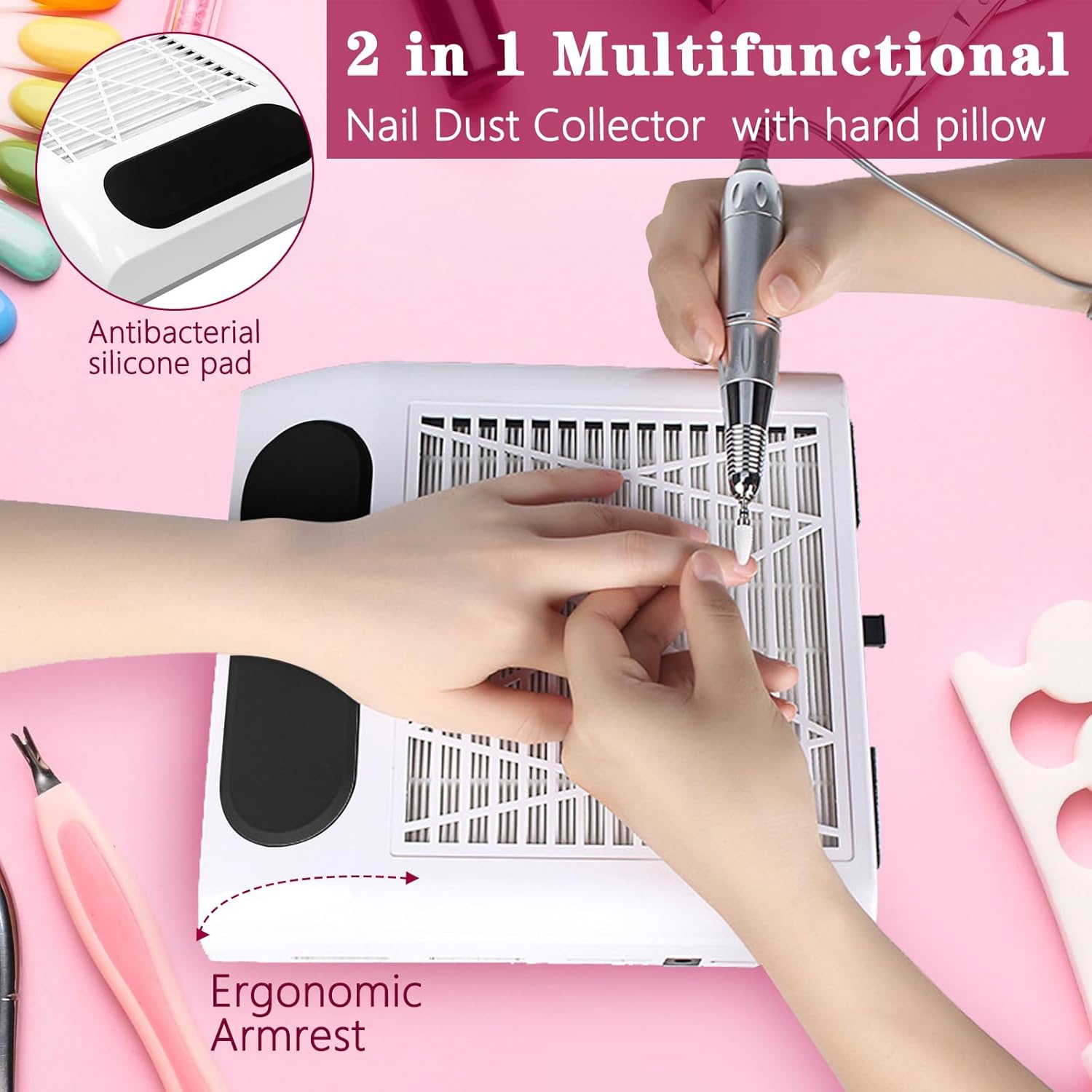 Nail Dust Collector for Acrylic Nails,Portable Nail Dust Vacuum,Powerful Nail Vacuum Suction Fan,Dust Extractor Manicure Tool for Acrylic Nail