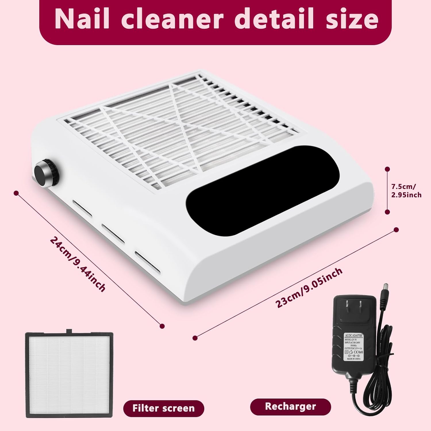 Nail Dust Collector for Acrylic Nails,Portable Nail Dust Vacuum,Powerful Nail Vacuum Suction Fan,Dust Extractor Manicure Tool for Acrylic Nail