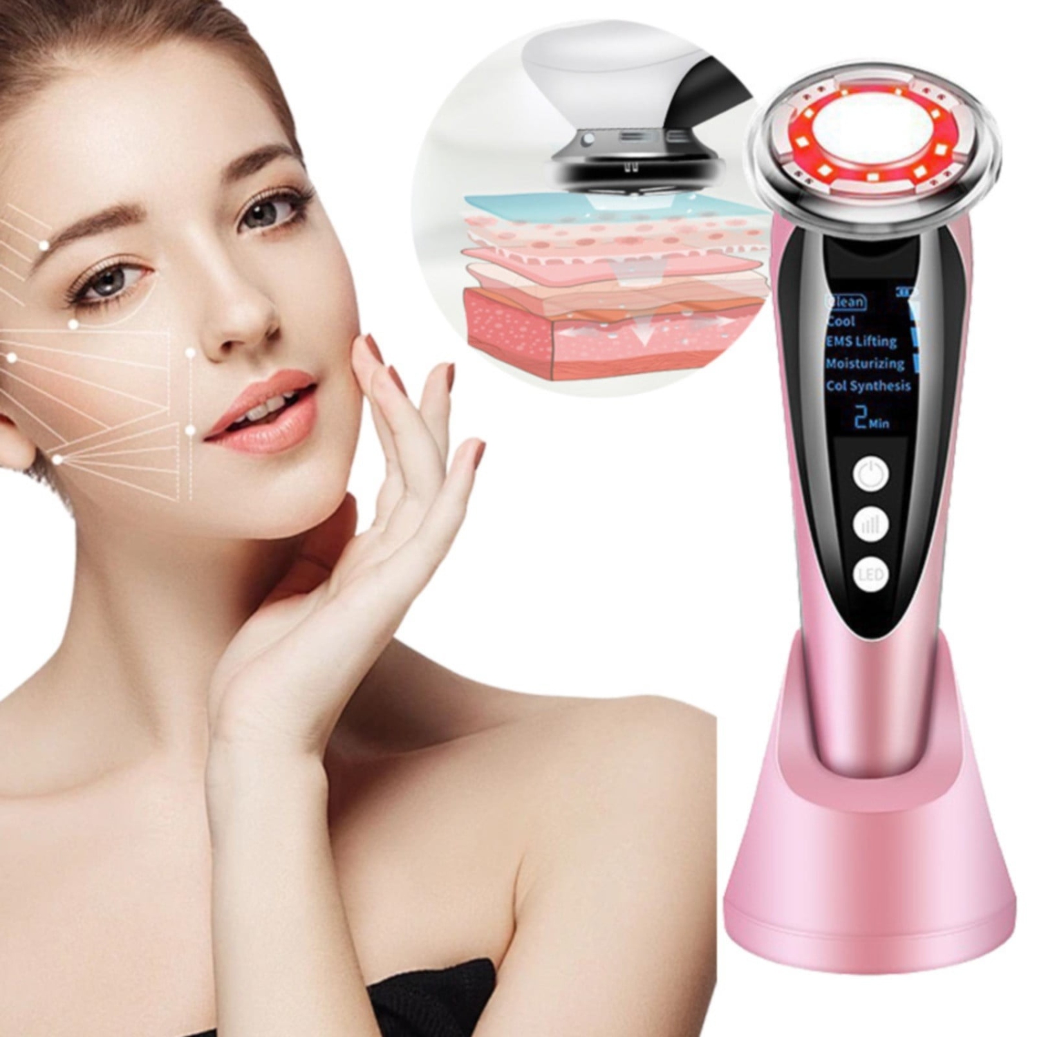 Essence infusion instrument for face, hot and cold photon skin rejuvenation instrument, facial color light cleansing and lifting massage instrument