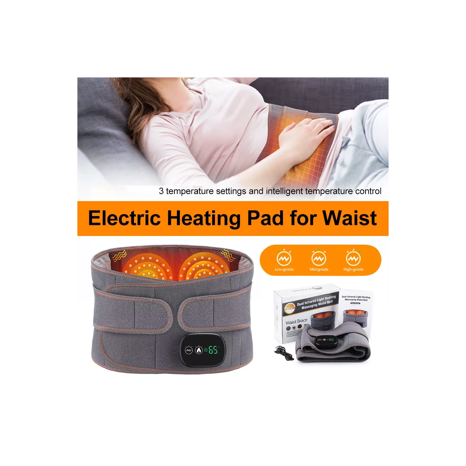 Heating pad belt with massage vibration function for pain relief
