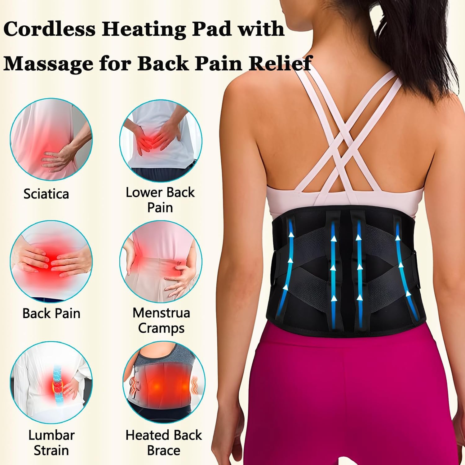 Heating pad belt with massage vibration function for pain relief——black